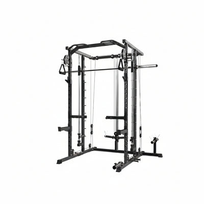 Power Cage, Smith Machine Squat Rack, Heavy Duty Power Rack for Home Gym with Pulley System, Dip Bar, LAT Pulldown, Multifunctional Squat Rack for Home Gym